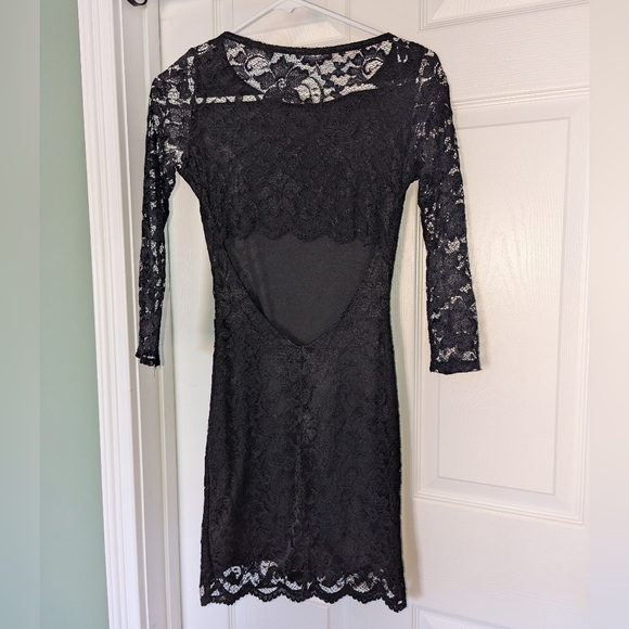 BEBE Midi Cocktail Long Sleeve Vintage Black Dress - Picture 6 of 8